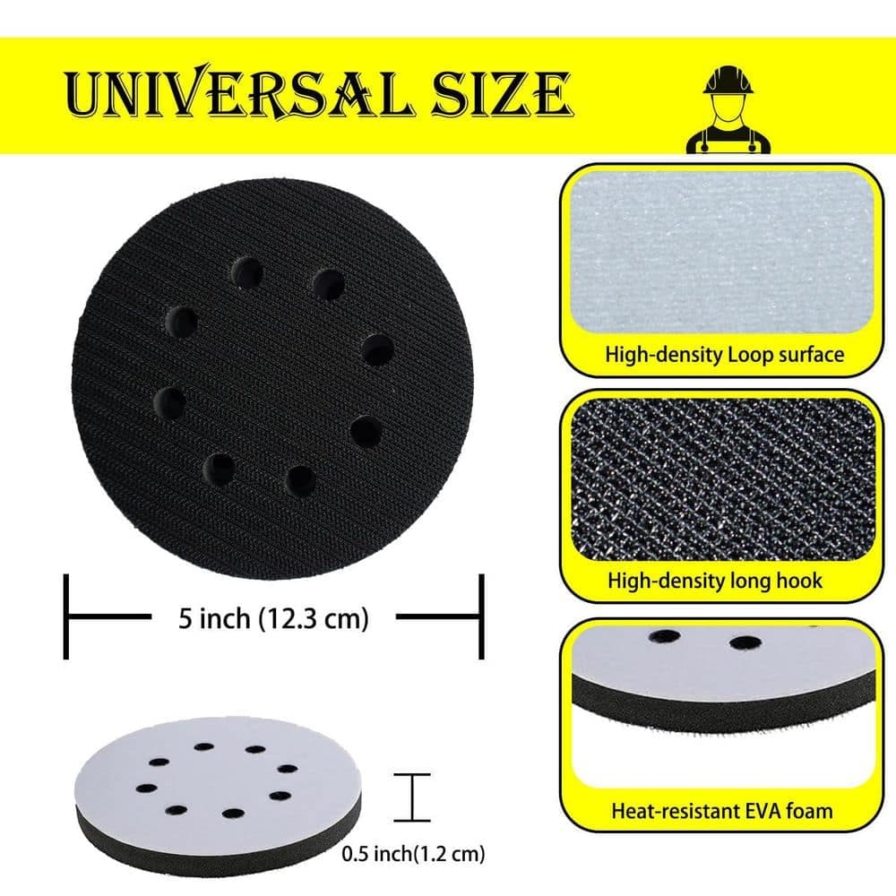 LAIFUCAM 5 in. EVA Foam Hook and Loop Interface Pad with 8 Holes for Orbital Sander Soft Cushion Sanding Disc 4 Pack (2)