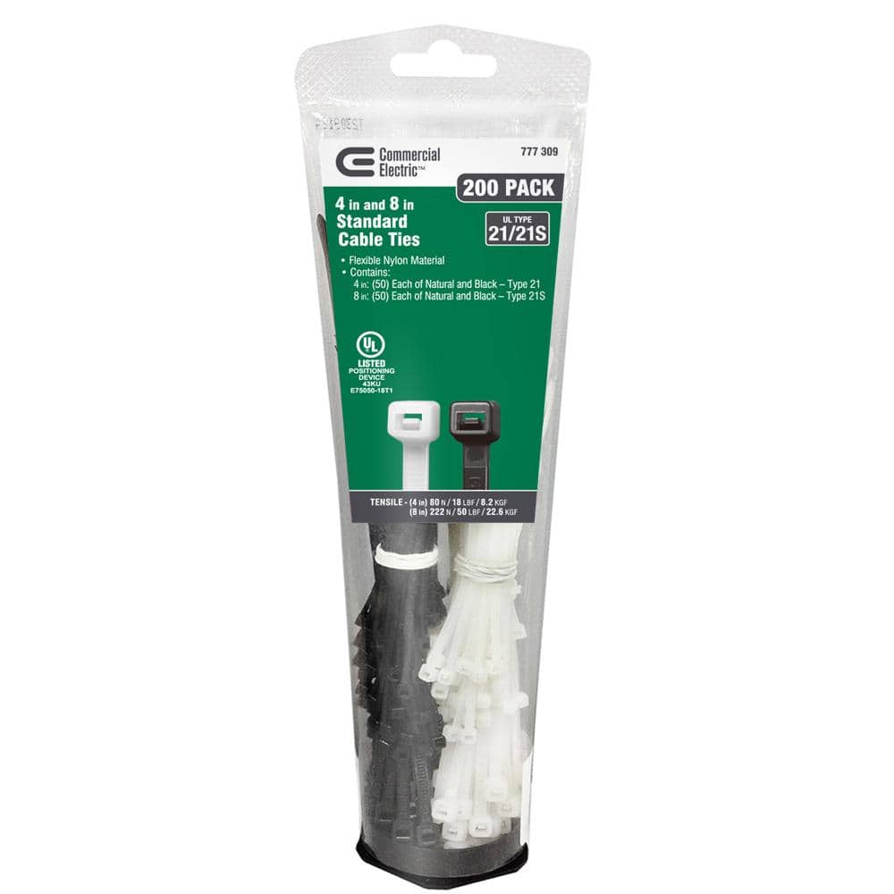 Commercial Electric 4 in. 8 in. Standard Cable Tie 200 Combo Pack