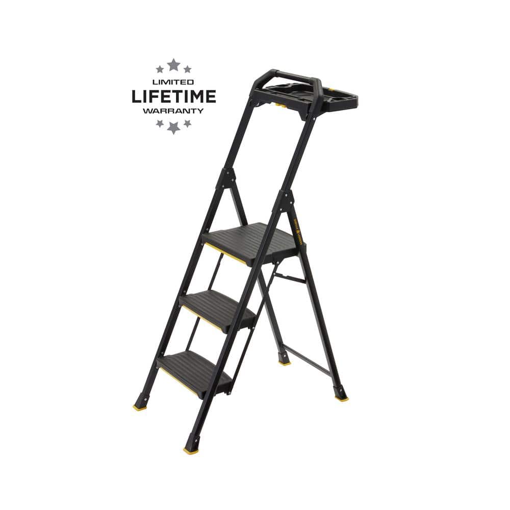 Gorilla Ladders 3-Step Pro-Grade Steel Step Stool Project Ladder, 300 lbs. Load Capacity Type IA Duty Rating (9ft. Reach Height)