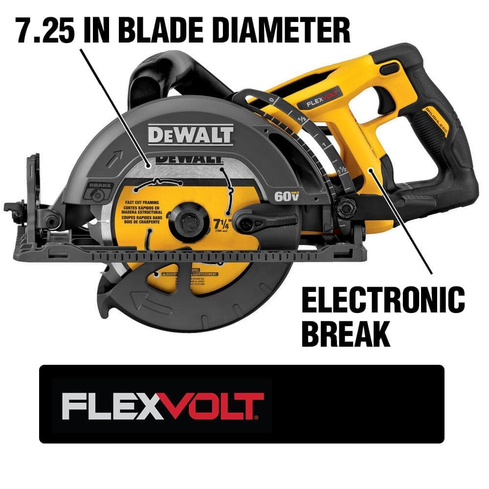 DEWALT FLEXVOLT 60V MAX Cordless Brushless 7-1/4 in. Wormdrive Style Circular Saw and (1) FLEXVOLT 6.0Ah Battery (3)