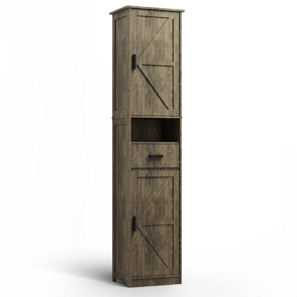 COWLOWN 14.56 in. W x 11.22 in. D x 69.29 in. H Bathroom Gray Linen Cabinet (1)