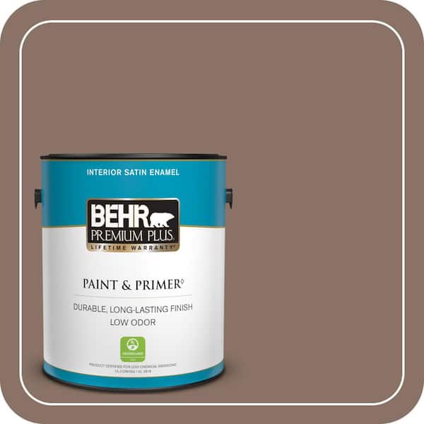 BEHR PREMIUM PLUS 1 gal. #770B-6 Oakwood Brown Semi-Gloss Enamel Low Odor Interior Paint & Primer (2)
