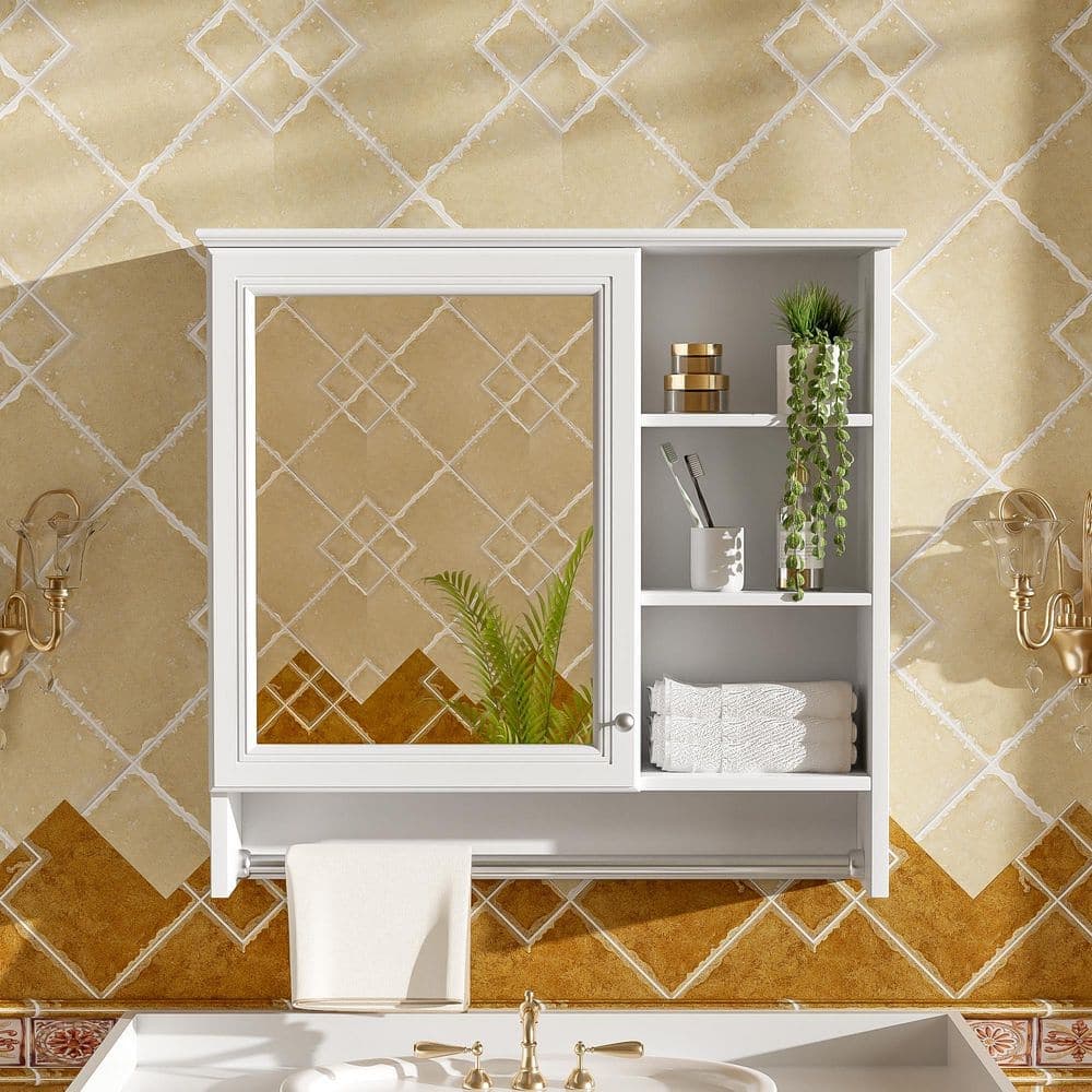 Unbranded 30.7 in. W x 7.1 in. D x 28.6 in. H Bathroom Storage Wall Cabinet Medicine Cabinet with Mirror Adjustable Shelf in White