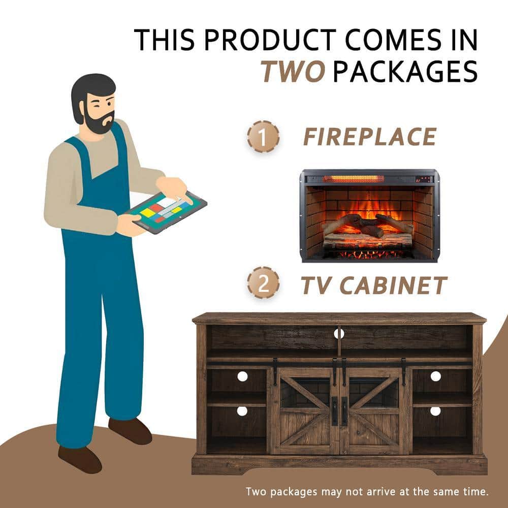SUNRINX 60 in. Freestanding Electric Fireplace TV Stand With Door Sensor in Brown (3)