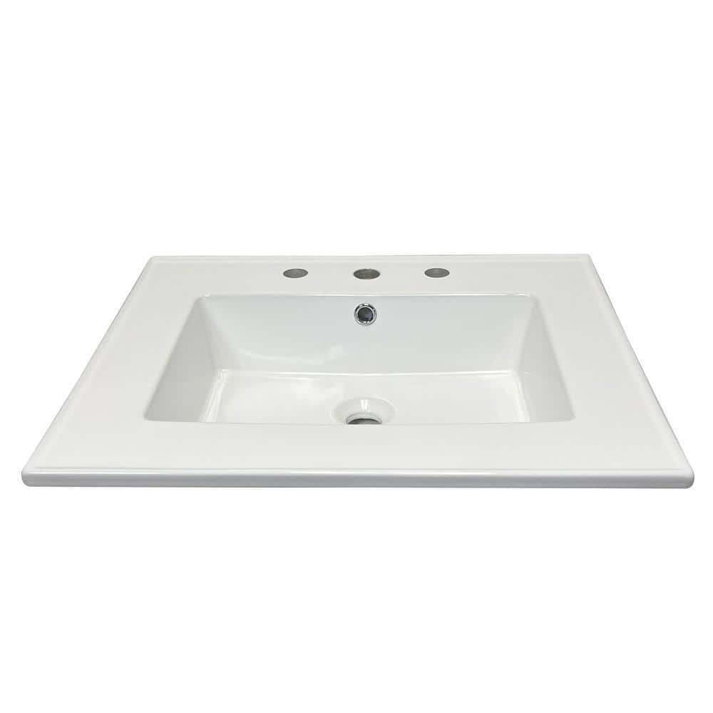 Bellaterra Home 25 in. Drop-in Vitreous China Bathroom Sink Top in White with 3-Faucet Holes (2)