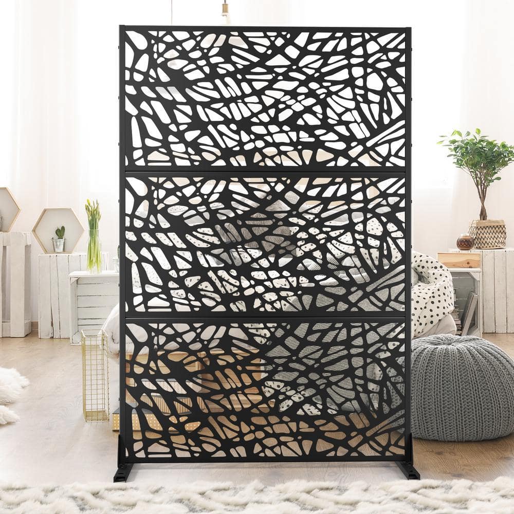 Lirago 72 in. x 47 in. Outdoor Metal Privacy Screen Garden Fence in Web Pattern in Black (1)