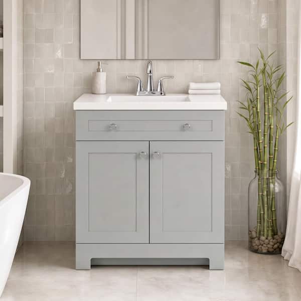 Glacier Bay Everdean 31 in. Single Sink Pearl Gray Freestanding Bath Vanity with White Cultured Marble Top (Assembled)