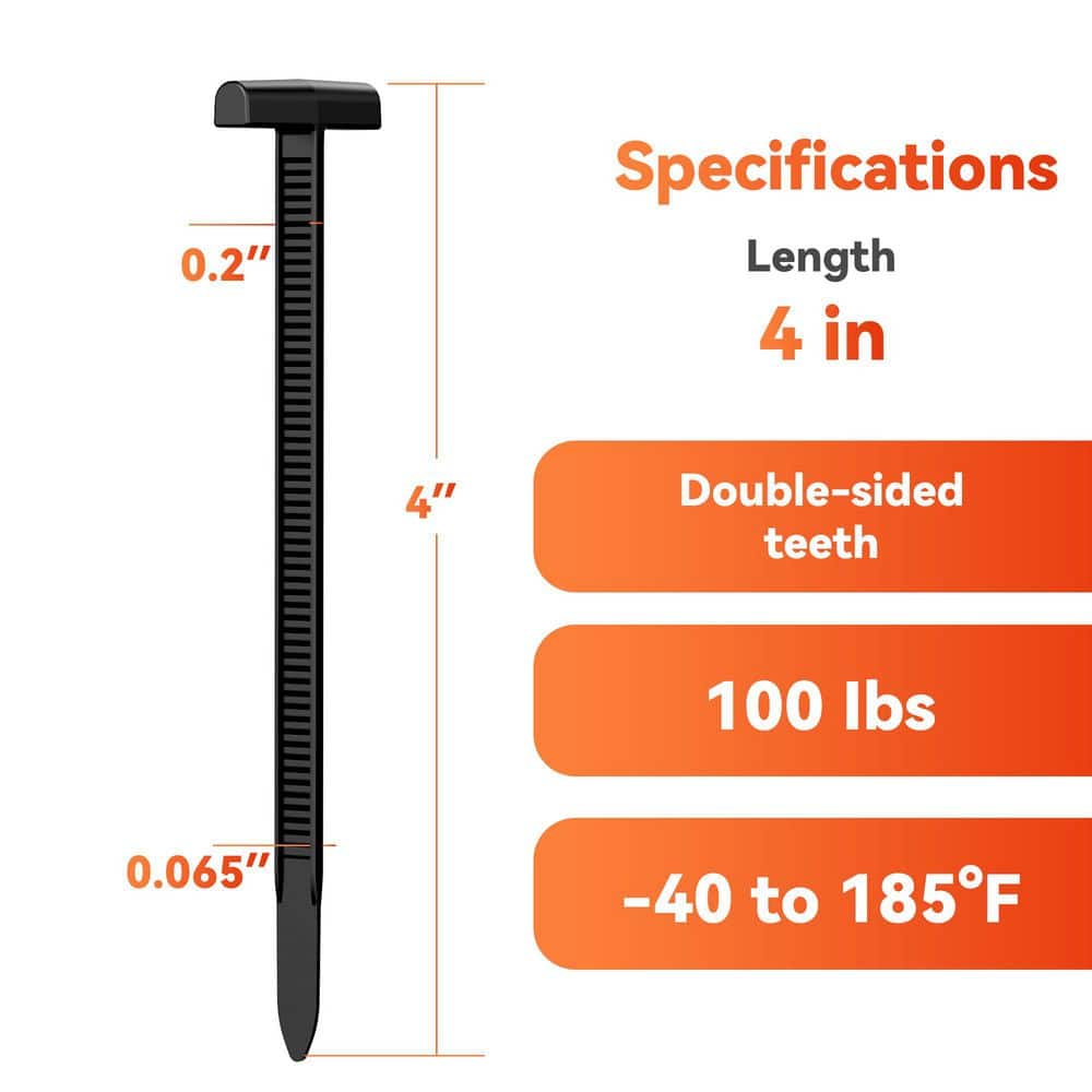 SEKUREON 3.54in. Nylon Universal Cable Tie Buckle Double Sided Toothed 100 lbs Tensile Strength Heavy Duty Zip Tie Black 500 Pack (2)