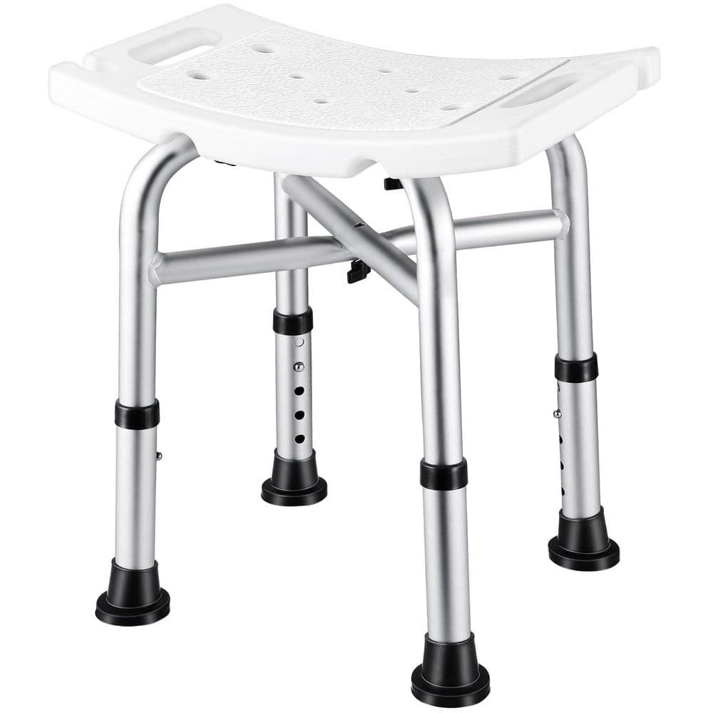 Wudkey 16.54 in. Aluminum Shower Chair in White, 5 Height Adjustable Shower Stool, 500 lb. Capacity, 3-Minute Quick Assembly (1)
