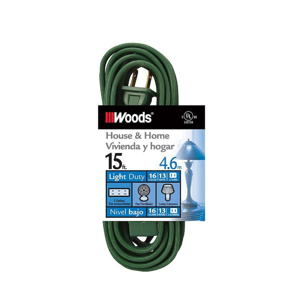 Woods 15 ft. 16/2 SPT-2 Multi-Outlet (3) Indoor Light-Duty Extension Cord with Safety Covered Cube Power Tap (1)