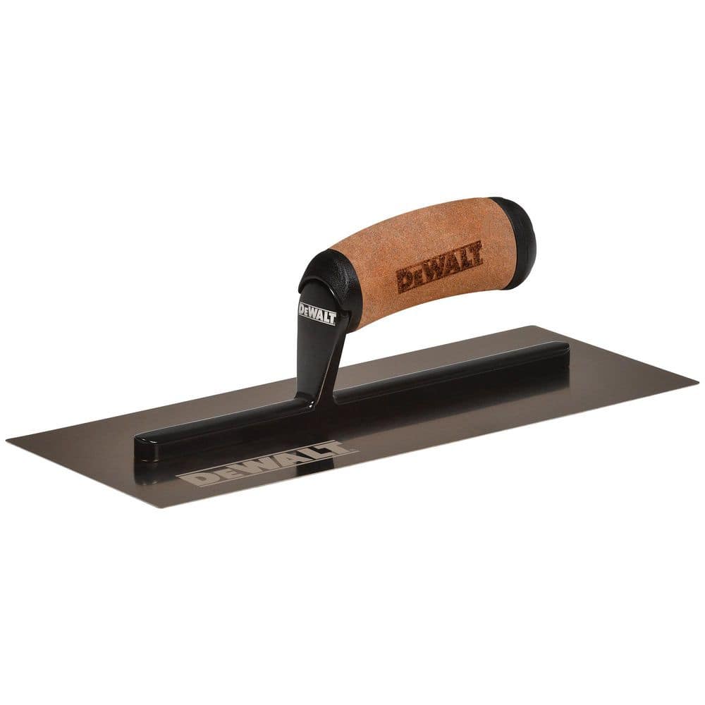 DEWALT 4 in. x 12 in. Curved Stainless Steel Finishing Trowel with Leather Composite Handle