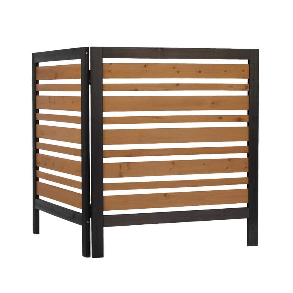 maocao hoom 38 in. W x 42 in. H 2-Panel Outdoor Air Conditioner Fence Screen Outside Wood Privacy Fence Backyard Garden Patio, Black (1)