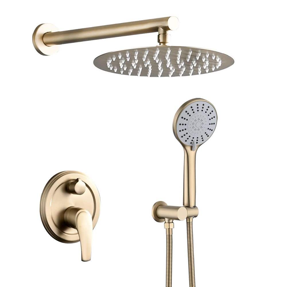 AZULBATH Single-Handle 2-Spray Shower Faucet 1.8 GPM with Pressure Balance, 5-Function Handheld Shower, Brushed Gold (1)
