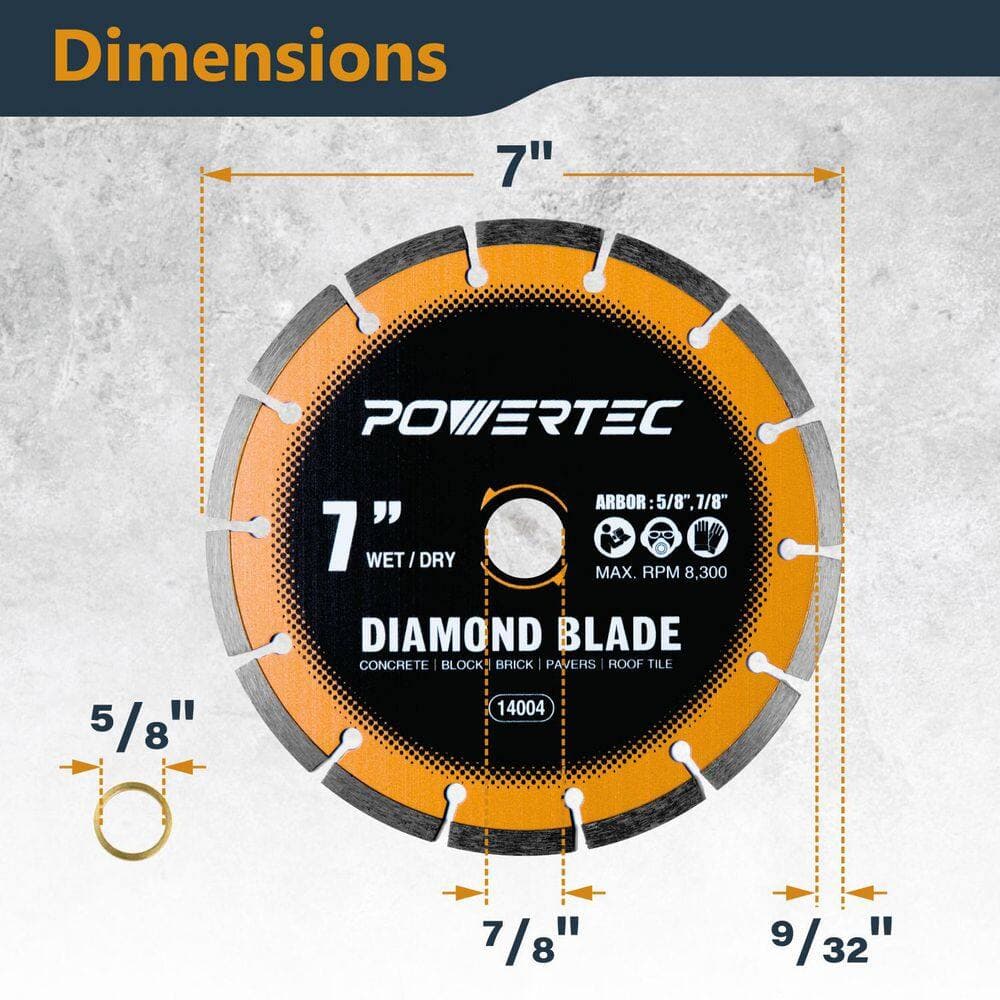 POWERTEC 7 in. Segmented Rim Diamond Blades for Wet Dry Tile Saw - Cutting Concrete, Block, Brick, Pavers, Roofing Tile (2-Pack) (3)