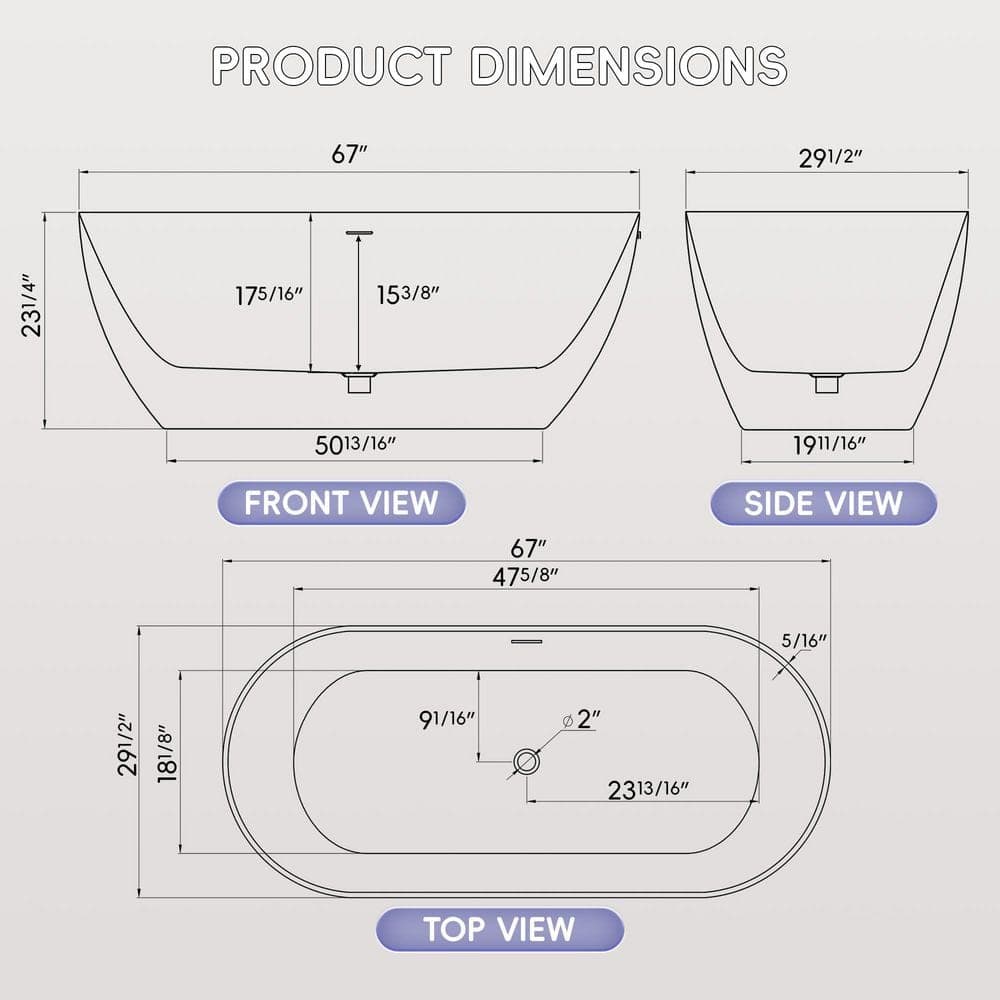 Getpro 29.5 in. Acrylic Free Standing Bath Tub Flat Bottom Soaking Tub with Center Drain Freestanding Bathtub (2)
