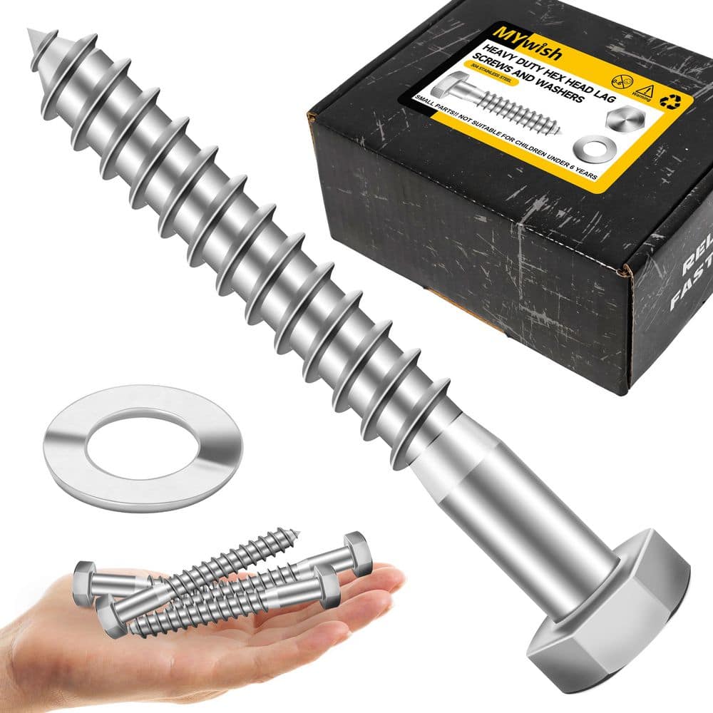 MYWISH 1/2 in. x 3-1/2 in. Stainless Steel Hex Drive Hex Head Lag Screws with Washers (25-Pack) (1)
