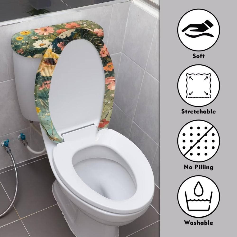Unbranded Floral Toilet Seat Cover and Tank Lid Cover Set, Polyester Bathroom Decor Fits 15-21 and 13-17 in Tanks (3)
