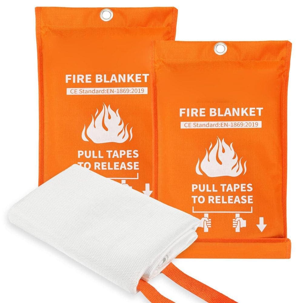 Ahfiwaso Fiberglass Emergency Flame Retardant Fire Blanket Survival Safety Cover for Home Kitchen 2 Pack 40x40 in.