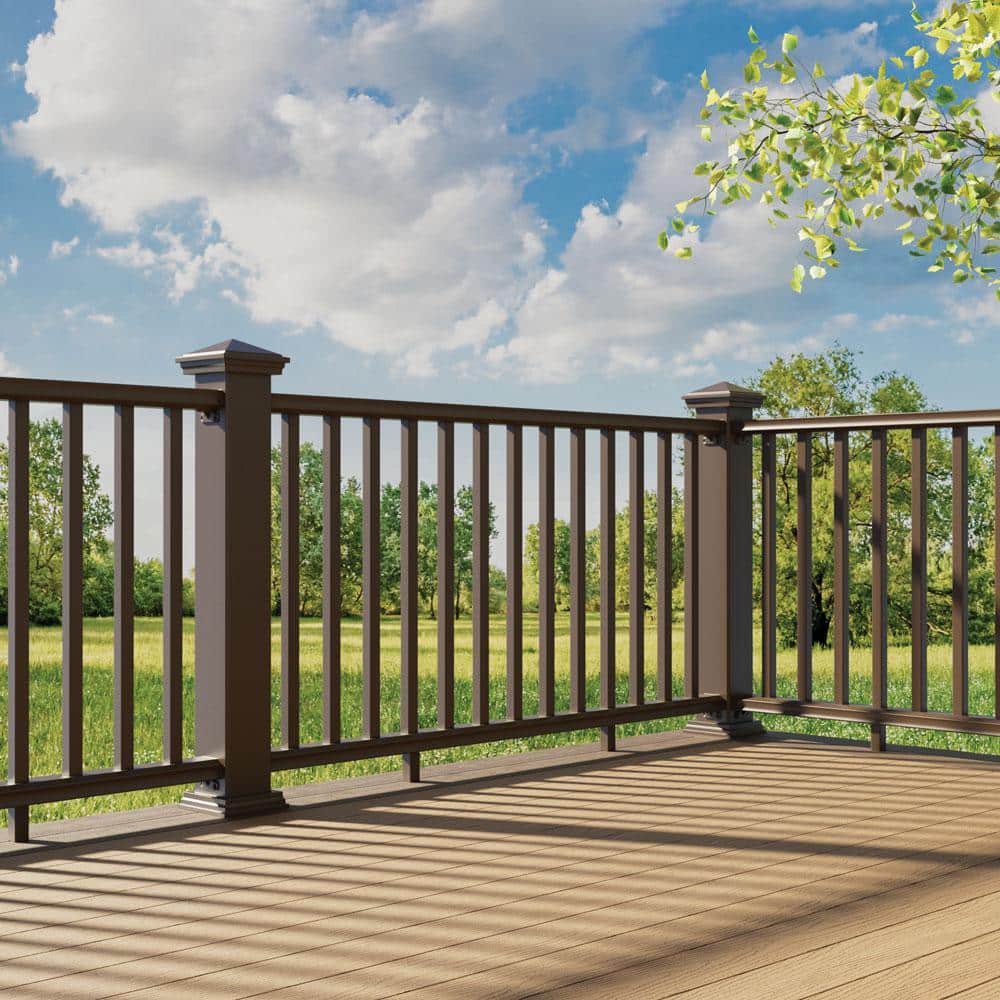 Fiberon BRIO 36 in. x 96 in. (Actual: 36 in. x 91 in.) Brown PVC Composite Line Railing Kit w/ Square Composite Balusters (2)