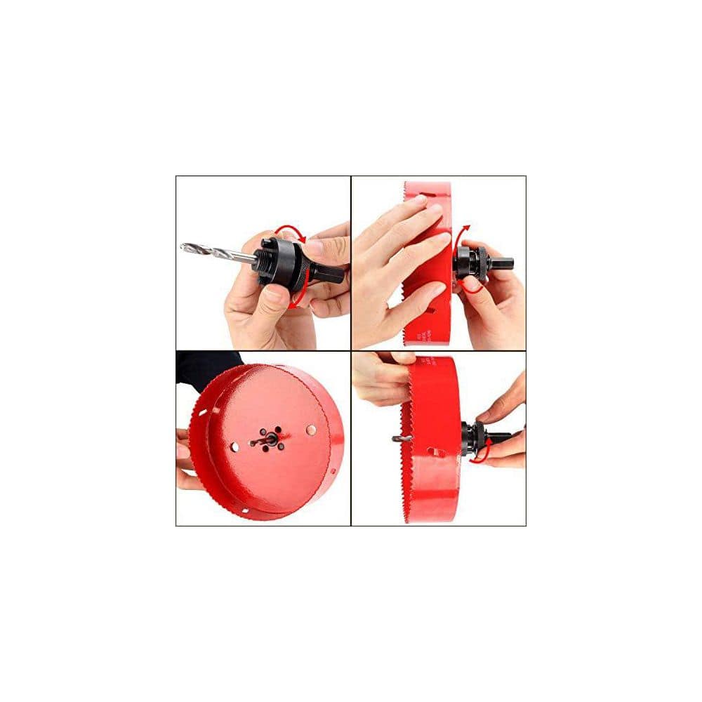 Unbranded Bi-Metal 6 in. Dia Hole Saw with Heavy Duty Arbor for Metal Wood Drywall Cutting 38mm Depth Bright Red (3)