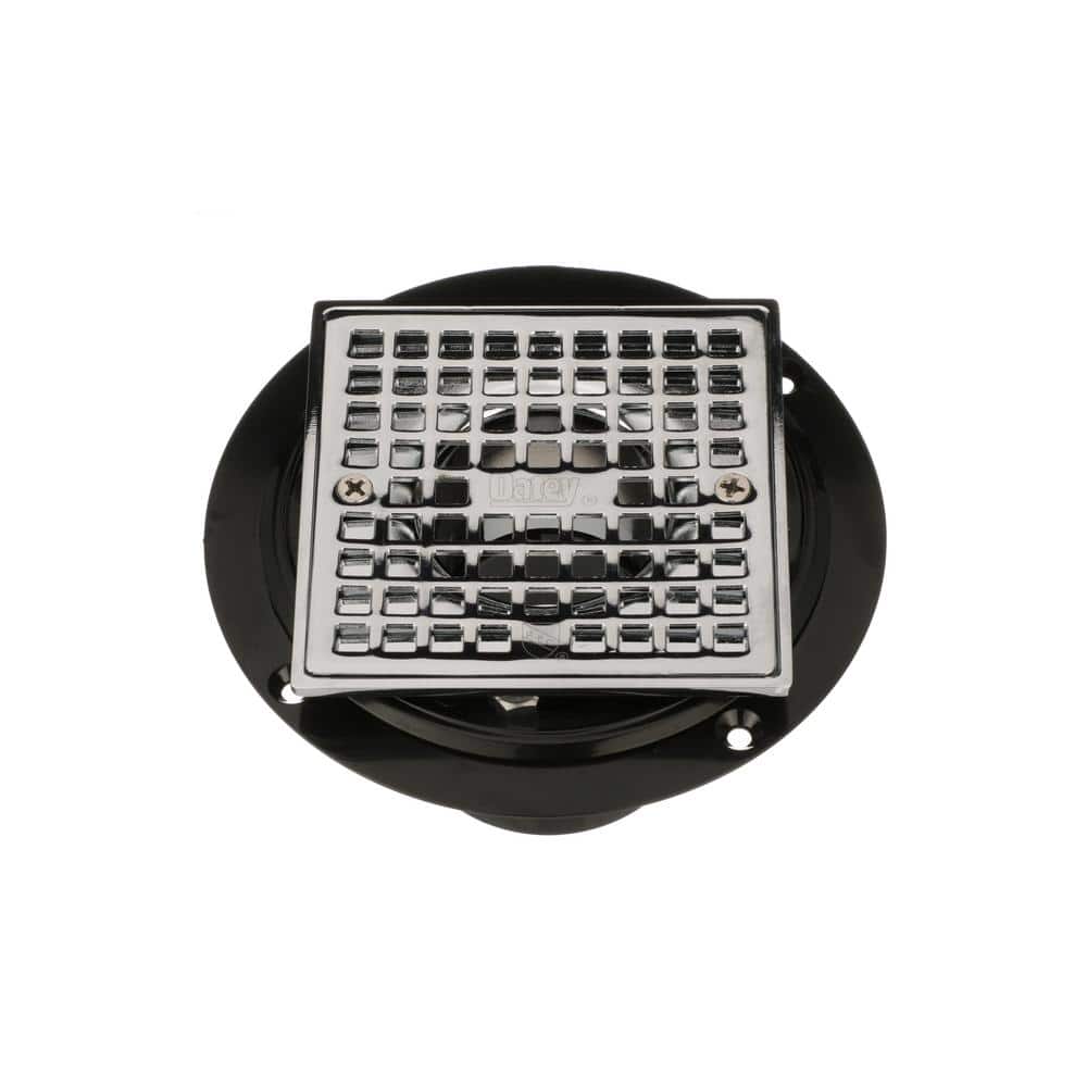 Oatey Round Black ABS Shower Drain with 4-3/16 in. Square Screw-In Chrome Drain Cover (3)
