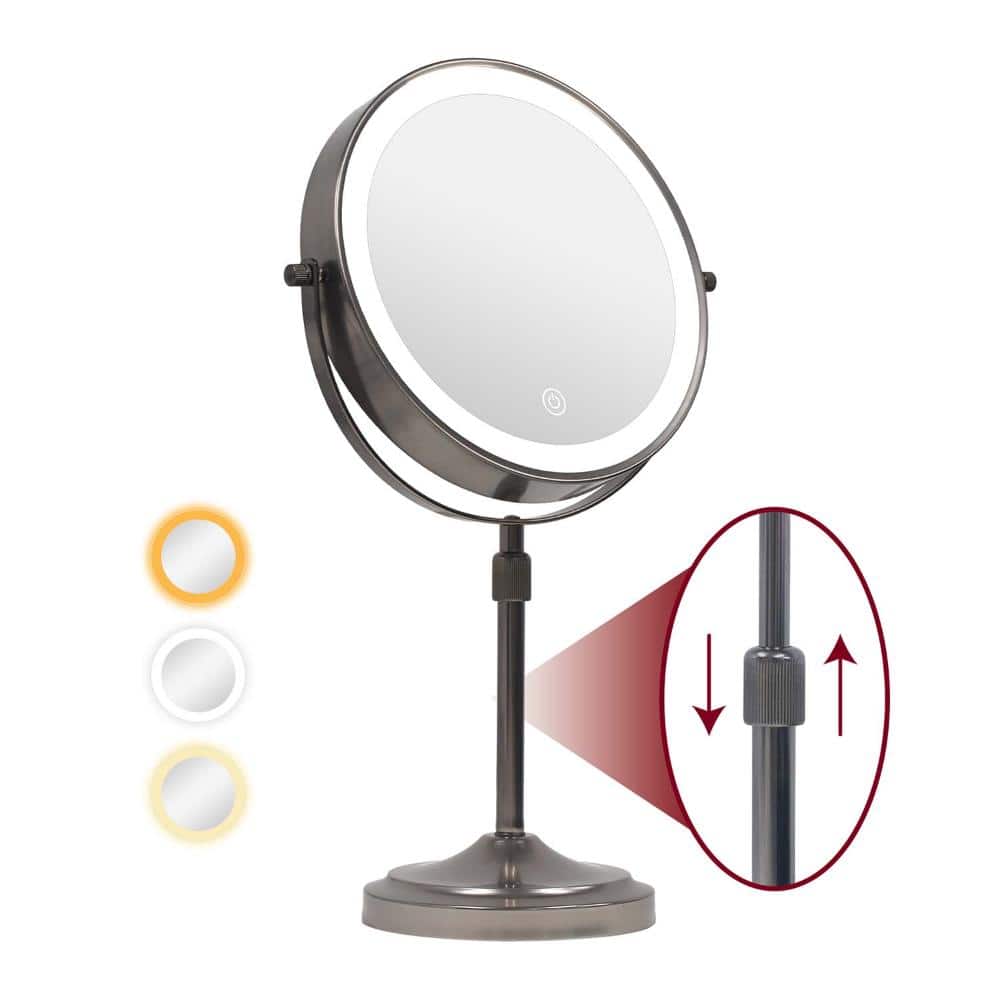 INSEEDE VERRA 9 in. Lighted Tabletop Bathroom Makeup Mirror, 1X/10X Double-Sided Magnification, Rechargeable LED in Gray (1)