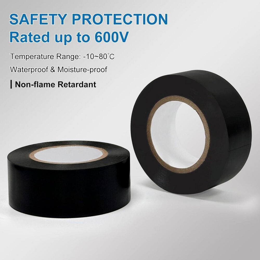 Yichuhaoxi 1 x 66 ft. Electrical Insulating Tape Black 8 Rolls Indoor Outdoor Electric Tape for Wire and Cable (3)