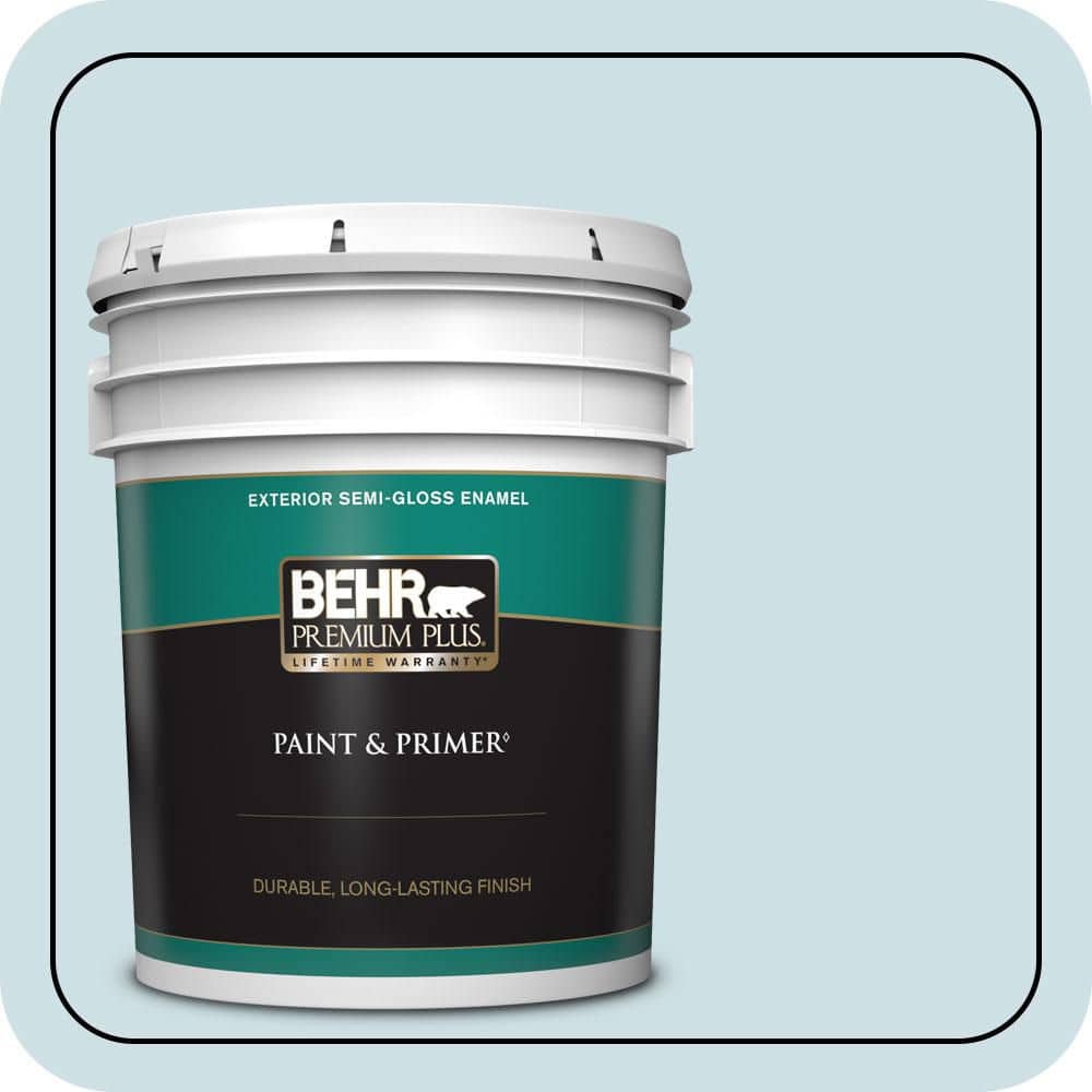 BEHR PREMIUM PLUS 5 gal. #530E-2 Cool Sky Semi-Gloss Enamel Exterior Paint & Primer