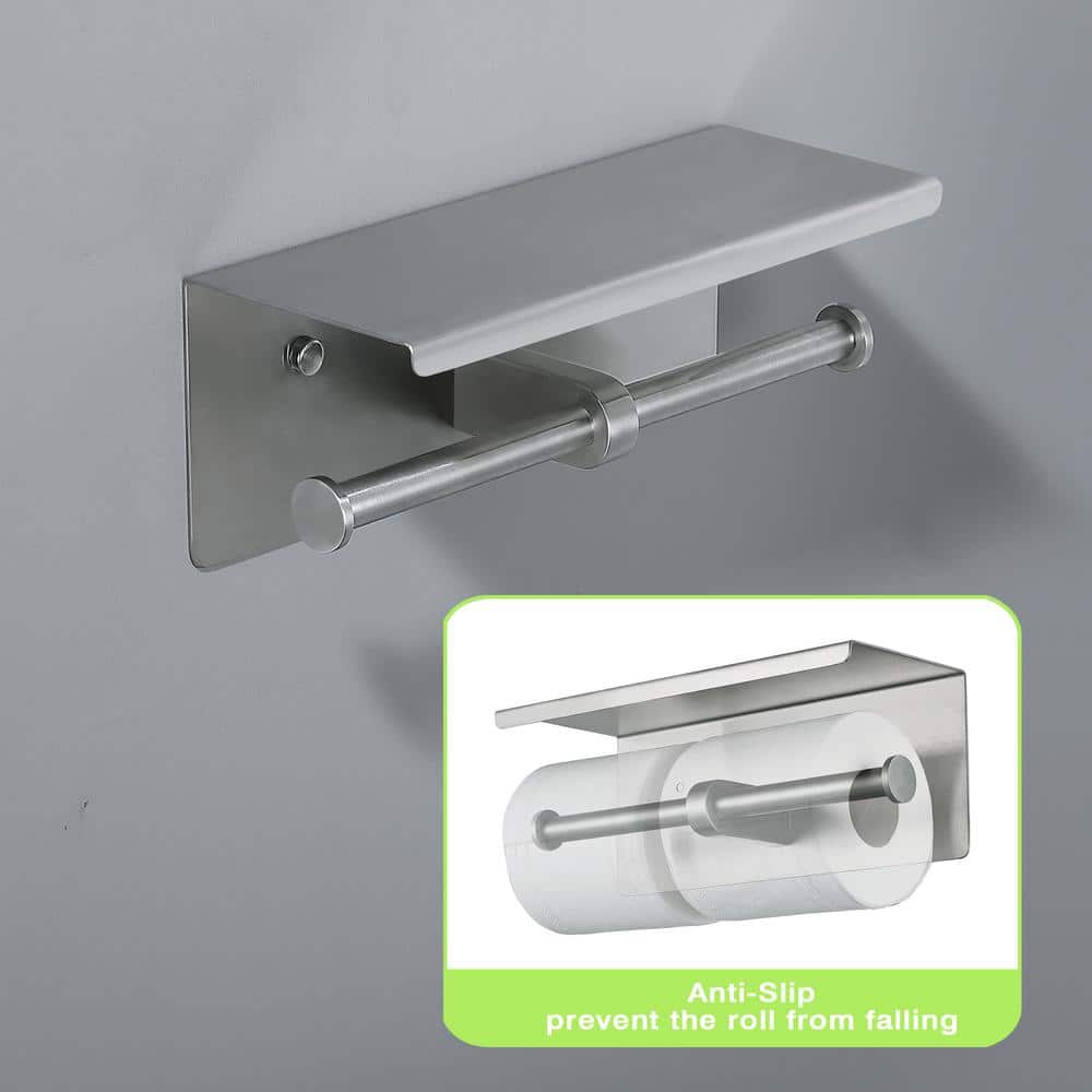 ATKING Bath Wall-Mount Double Post Toilet Paper Holder Shelf Non-Slip Tissue Roll Holder in Brushed Nickel (3)