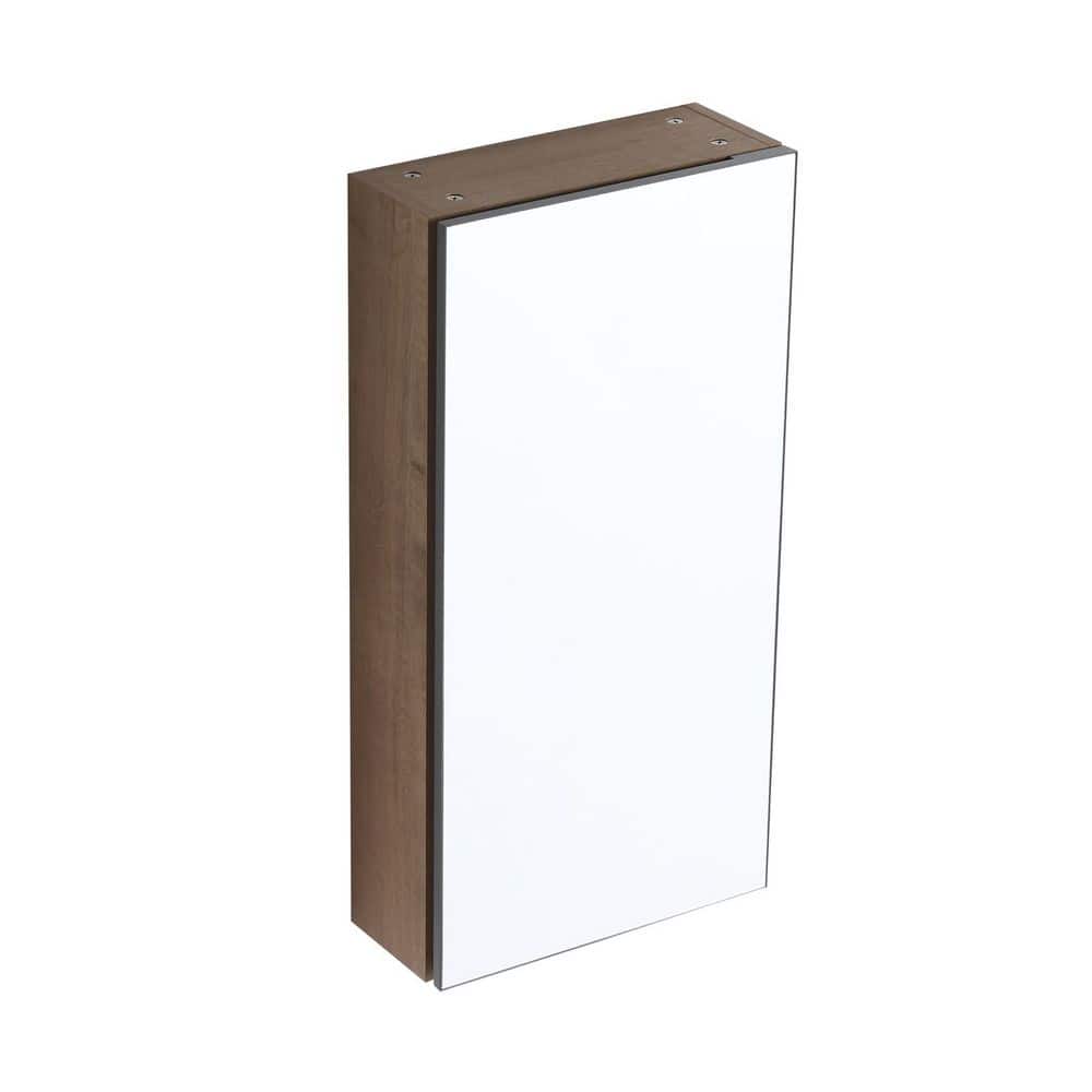 Buruis 13.8 in. W x 5.9 in. D x 27.6 in. H Bathroom Storage Wall Cabinet in Brown with Mirror Door and Adjustable Glass Shelves (1)