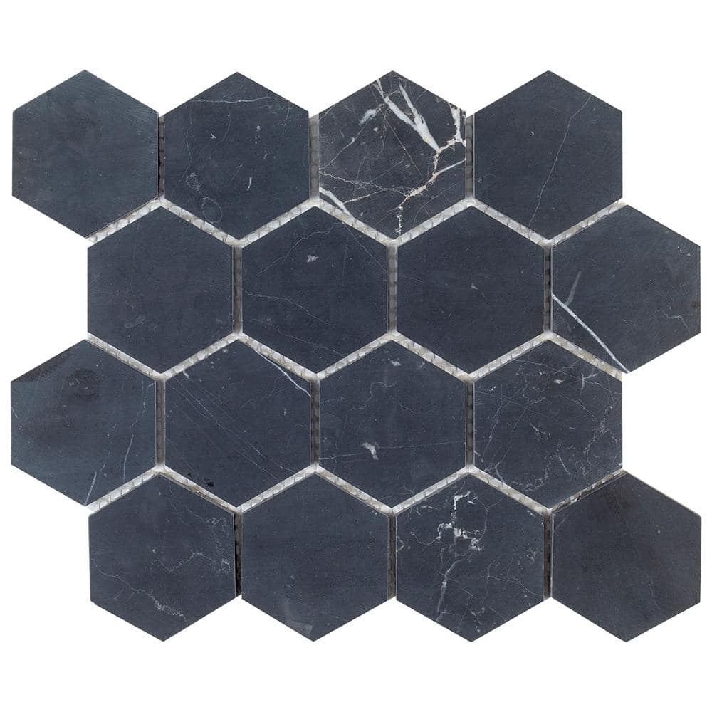 Jeffrey Court Midnight Hex Black 10.875 in. x 9.5 in. Honed Marble Wall and Floor Mosaic Tile (0.717 sq. ft./Each) (2)