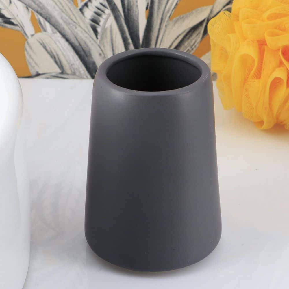 EVIDECO French home goods Smooth Freestanding Water Tumbler or Toothbrush Holder Flared Shape Gray (2)