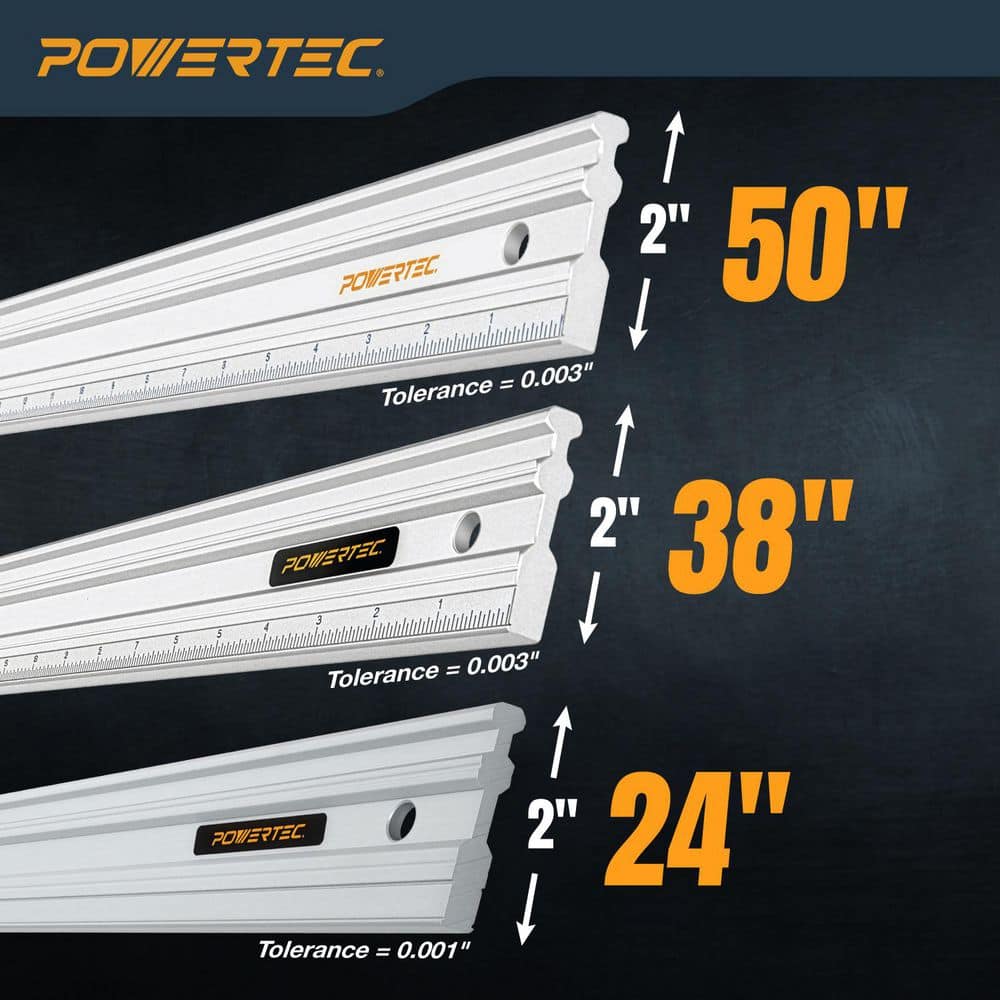 ‎POWERTEC 24 in. 38 in. 50 in. Anodized Aluminum Straight Edges Ruler, Metal Straight Edge Machined Flat (3-Pack) (2)