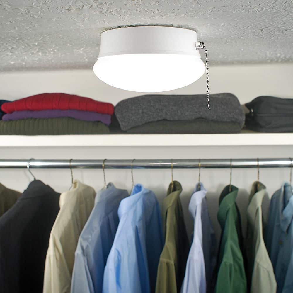 Commercial Electric Spin Light 7 in. Closet Light with Pull Chain LED Flush Mount Ceiling Light 830 Lumens 4000K Bright White Basement Light (4)