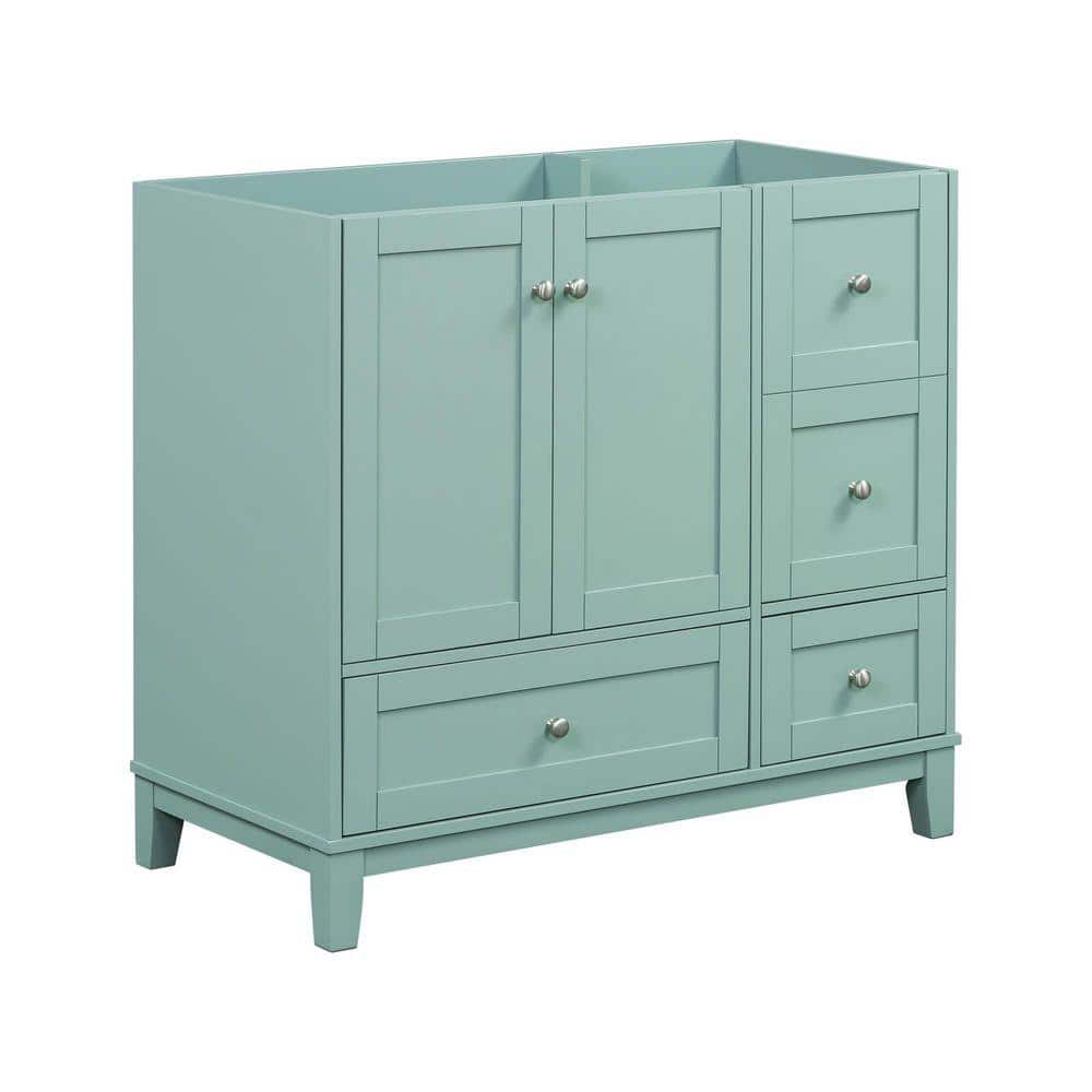Unbranded 36 in. Bath Vanity Cabinet without Top with 3 Drawers, 2 Doors, Solid Wood Frame in Green, (Sink Not Included)