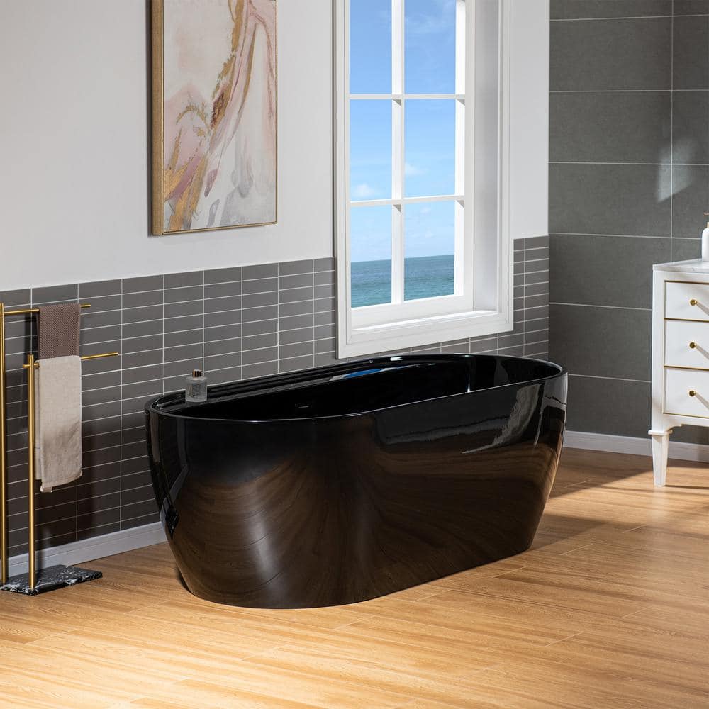 WOODBRIDGE 67 in. x 31.5 in. Soaking Bathtub with Center Drain in Black with Matte Black Trim (2)