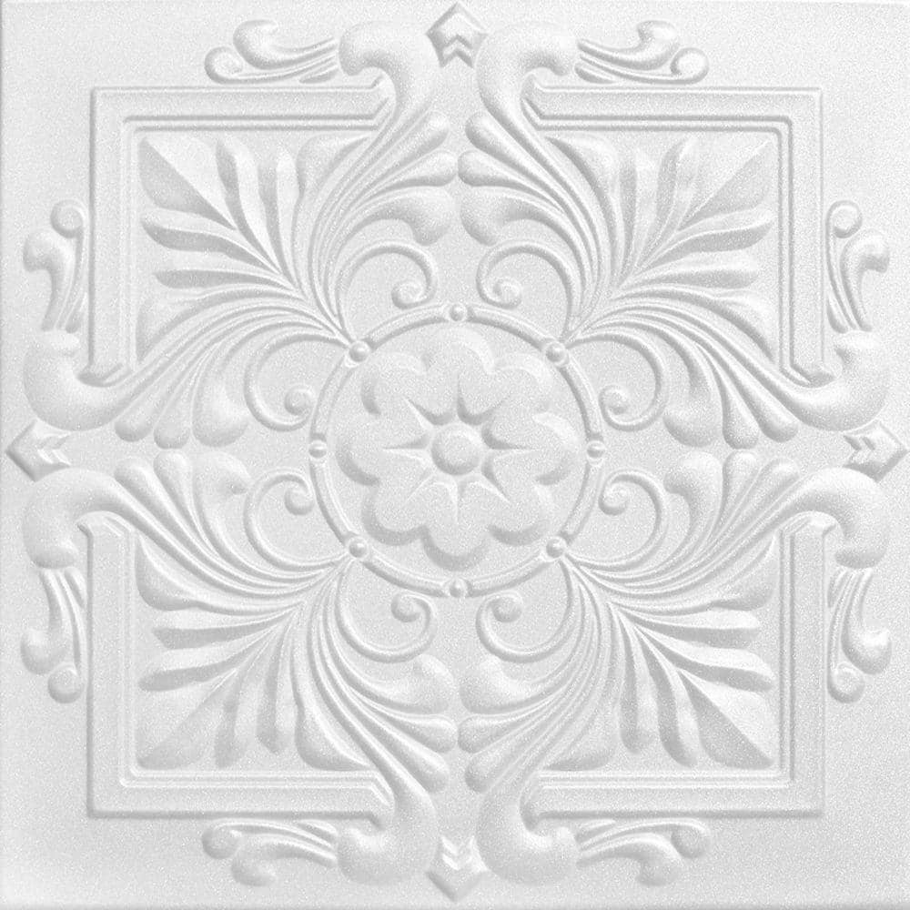 A La Maison Ceilings Victorian 1.6 ft. x 1.6 ft. Glue Up Foam Ceiling Tile in Plain White (21.6 sq. ft./case)