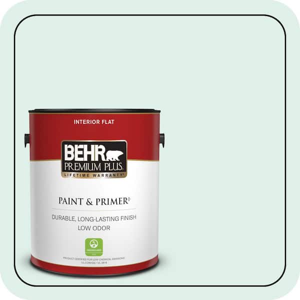 BEHR PREMIUM PLUS 1 gal. #490C-1 Ice Cube Flat Low Odor Interior Paint & Primer (2)