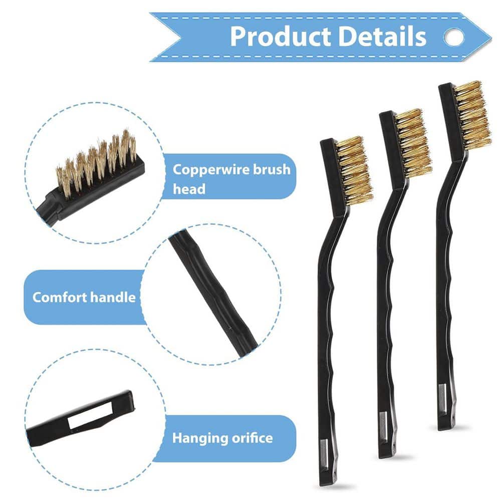 KIWDZFU 3-Pcs Mini Brass Wire Cleaning Brushes Set Curved Handle Scratch Toothbrush for Welding Slag Rust Removal (3)