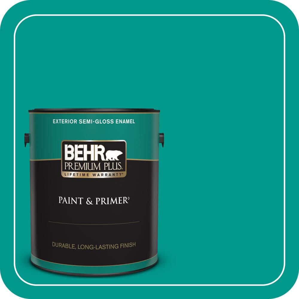BEHR PREMIUM PLUS 1 gal. #S-G-490 Intense Teal Semi-Gloss Enamel Exterior Paint & Primer