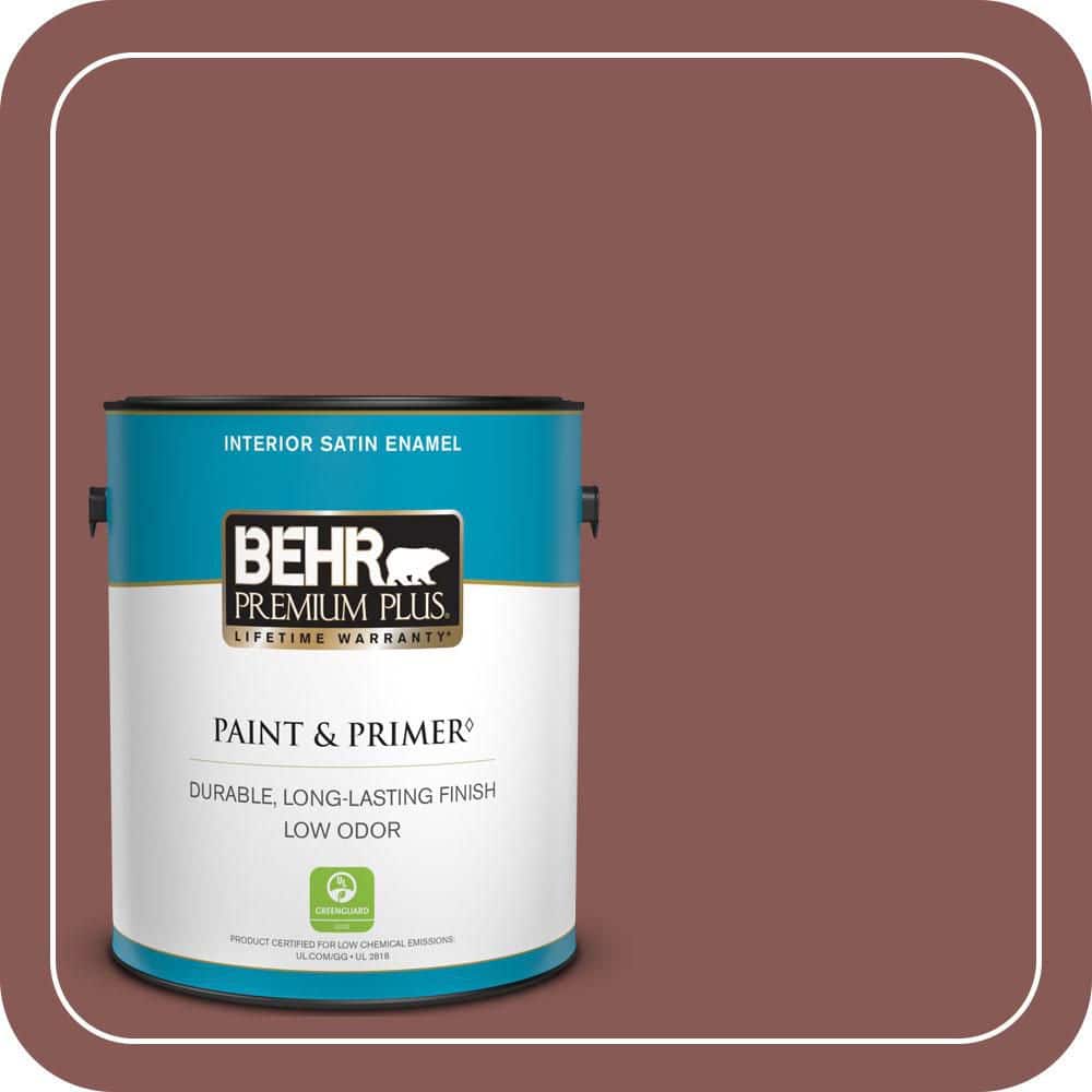 BEHR PREMIUM PLUS 1 gal. #PPU1-09 Red Willow Satin Enamel Low Odor Interior Paint & Primer