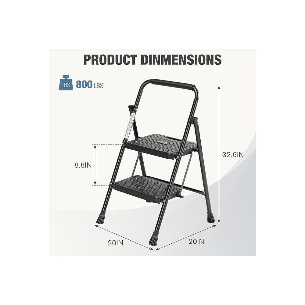 KIWDZFU 2 Step 6.7 ft. Reach Foldable Ladder, 800 lbs. Capacity, Anti-Slip Pedal, Lightweight for Home and Outdoor Use (3)