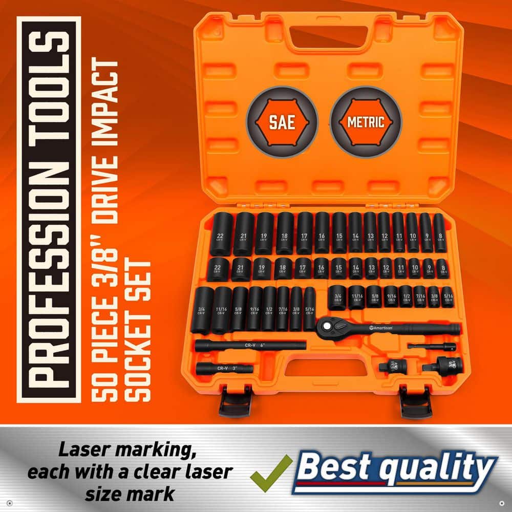 MYWISH 3/8 in. Drive SAE/Metric Ratchet and Socket Set (50-Piece) with Carrier Included, 6 Point, Cr-V (2)