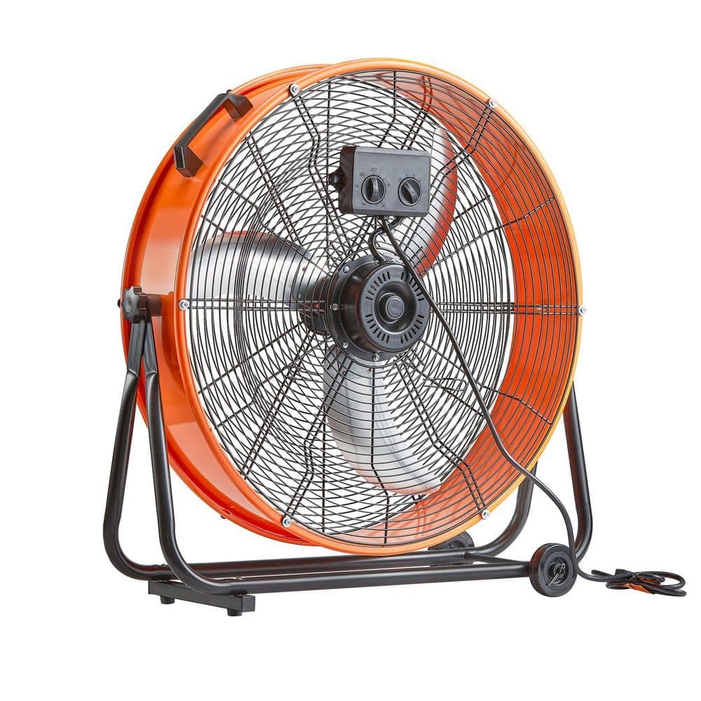 SKYSHALO 24 in. Heavy Duty Floor Fan High Velocity Industrial Drum Fan in Orange 3-Speed 8600 CFM 360°Adjustable Tilting (3)