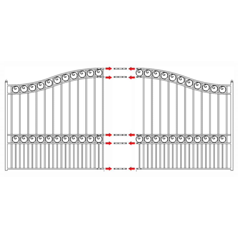 ALEKO 17 ft. x 6 ft. Black Steel Single Swing Driveway Gate Paris Style 12 ft. with Pedestrian Gate 5 ft. Fence Gate (3)