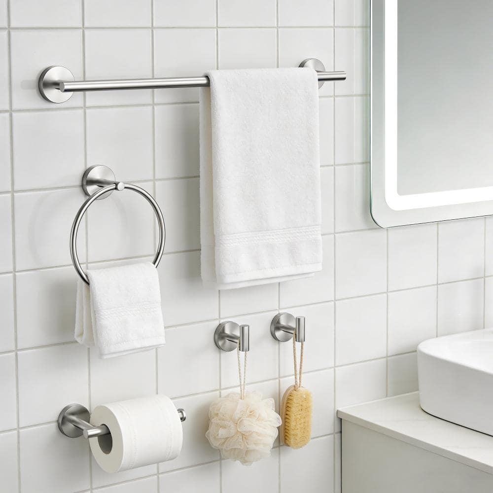 GQB 5-Piece Stainless Steel Bath Hardware Set in Brushed Nickel with Towel Rack, Towel Hook, Toilet Paper Holder (3)