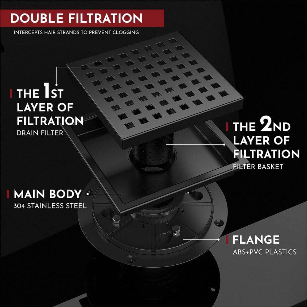 Numhew 1-Piece Bath Hardware Set with Square Shower Floor Drain Quadrato Pattern Grate and Flange (3)