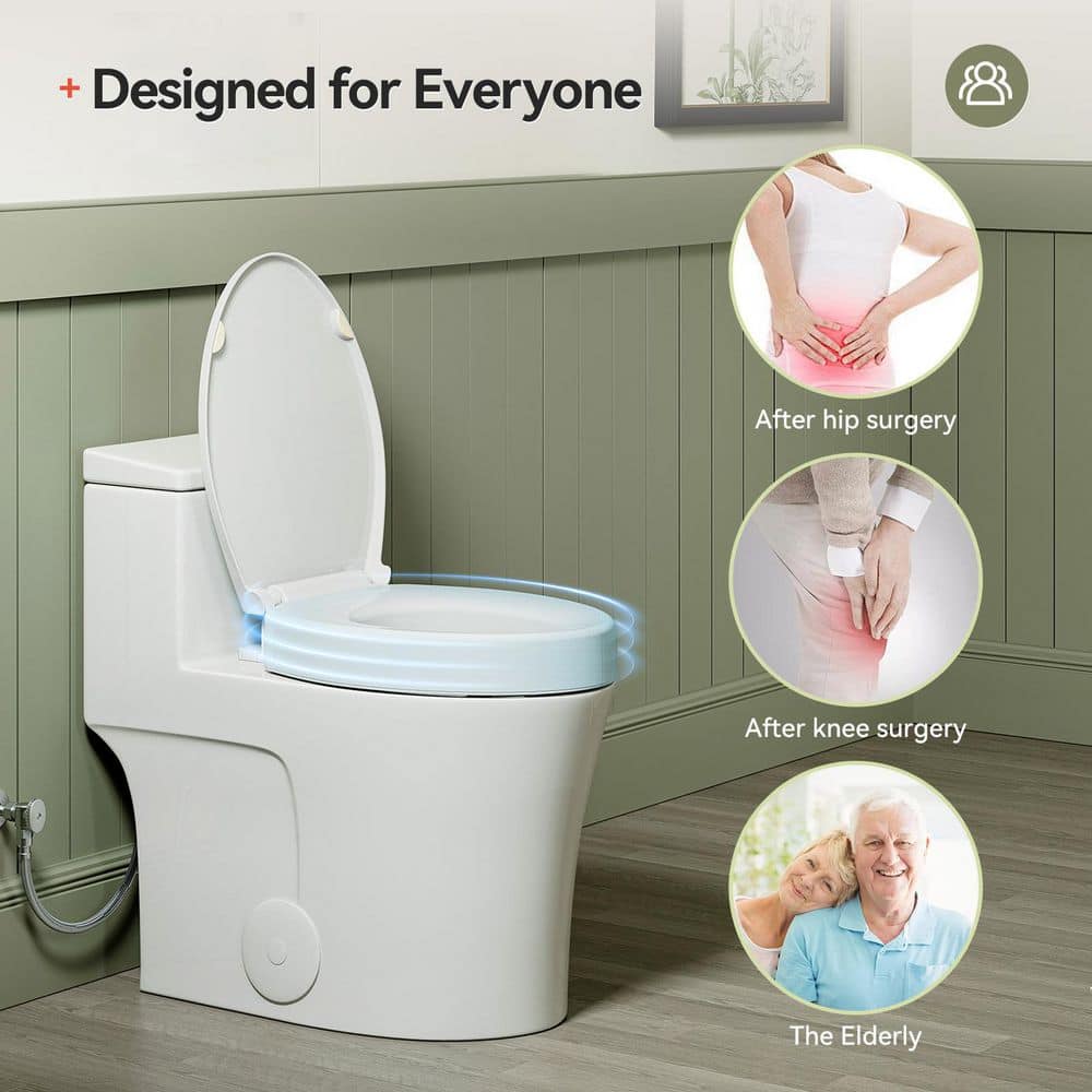 HOROW 1-Piece 1.1/1.6 GPF Dual Flush Elongated Toilet in White with 3 in. Toilet Seat Riser, Seat Included (2)