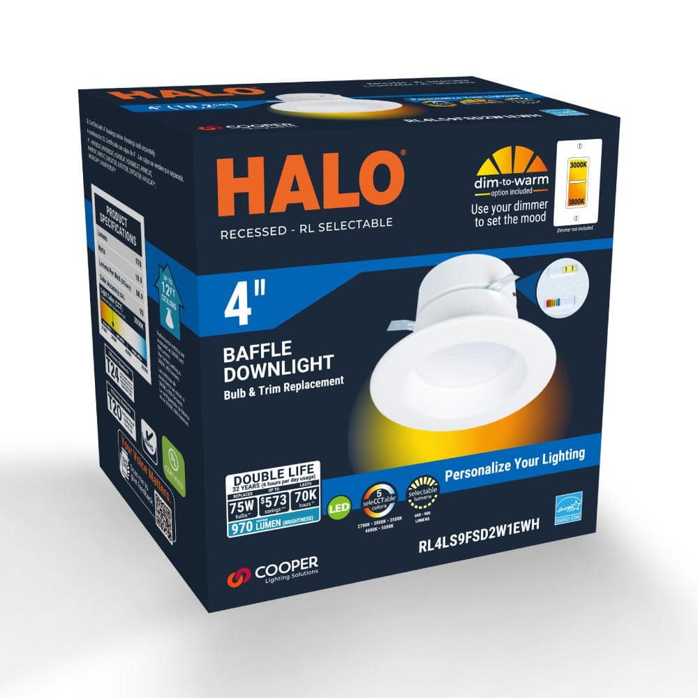 HALO RL4 Series 4 in. recessed LED retrofit module adjustable CCT and Lumens, Integrated LED Matte white (3)