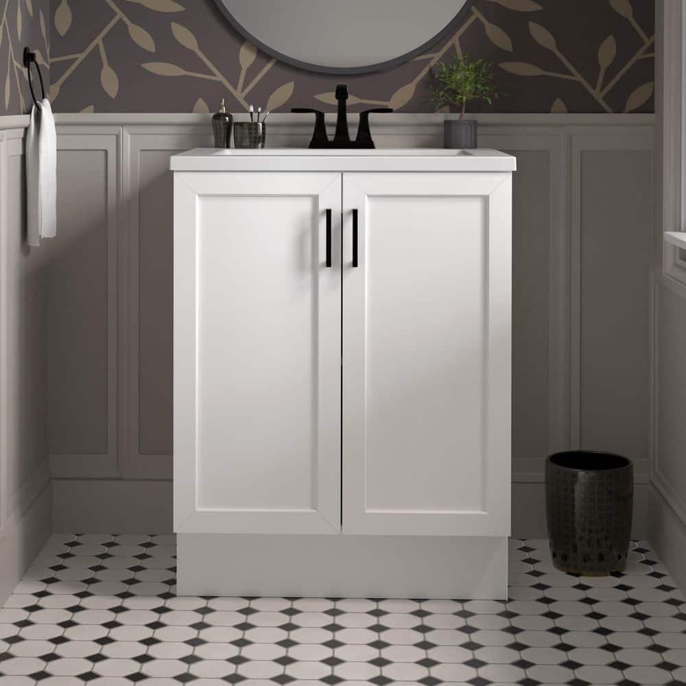 Glacier Bay Fonthill 24.5 in. W x 18.75 in. D x 32.89 in. H Single Sink Bath Vanity in White with White Cultured Marble Top (1)
